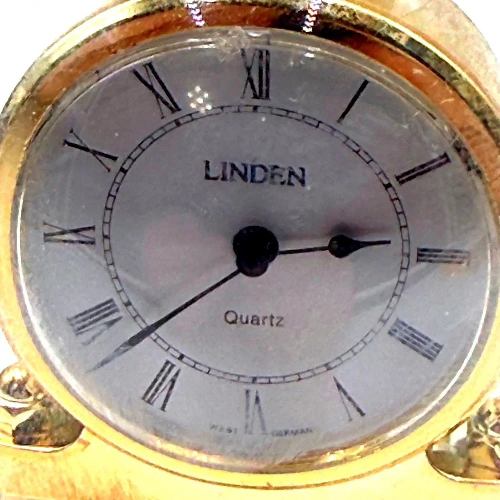 Linden West German Quartz Anniversary Dome Clock Gold Tone Roman Numerals 4.25